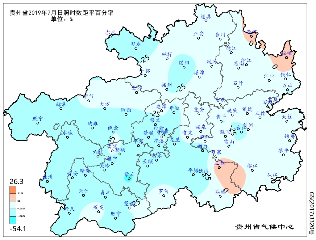 贵州省2019年7月日照时数距平百分率.jpg